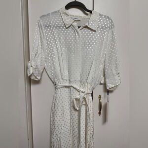 NWT | Calvin Clein Elegant White Polka Dot Dress with Pockets Size 12